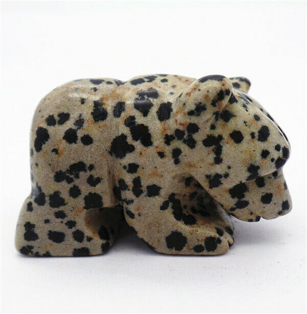 48x30x23mm Natural Dalmation Jasper Carved Bear Decoration Statue Decor HH7724