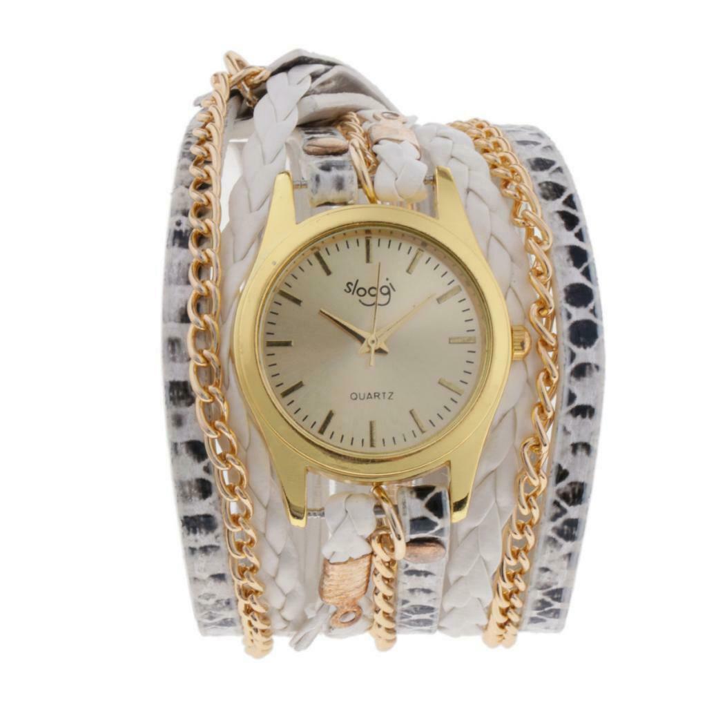 Womens Multilayer Wristwatch Weave Wrap Leather Bracelet Wrist Watch White