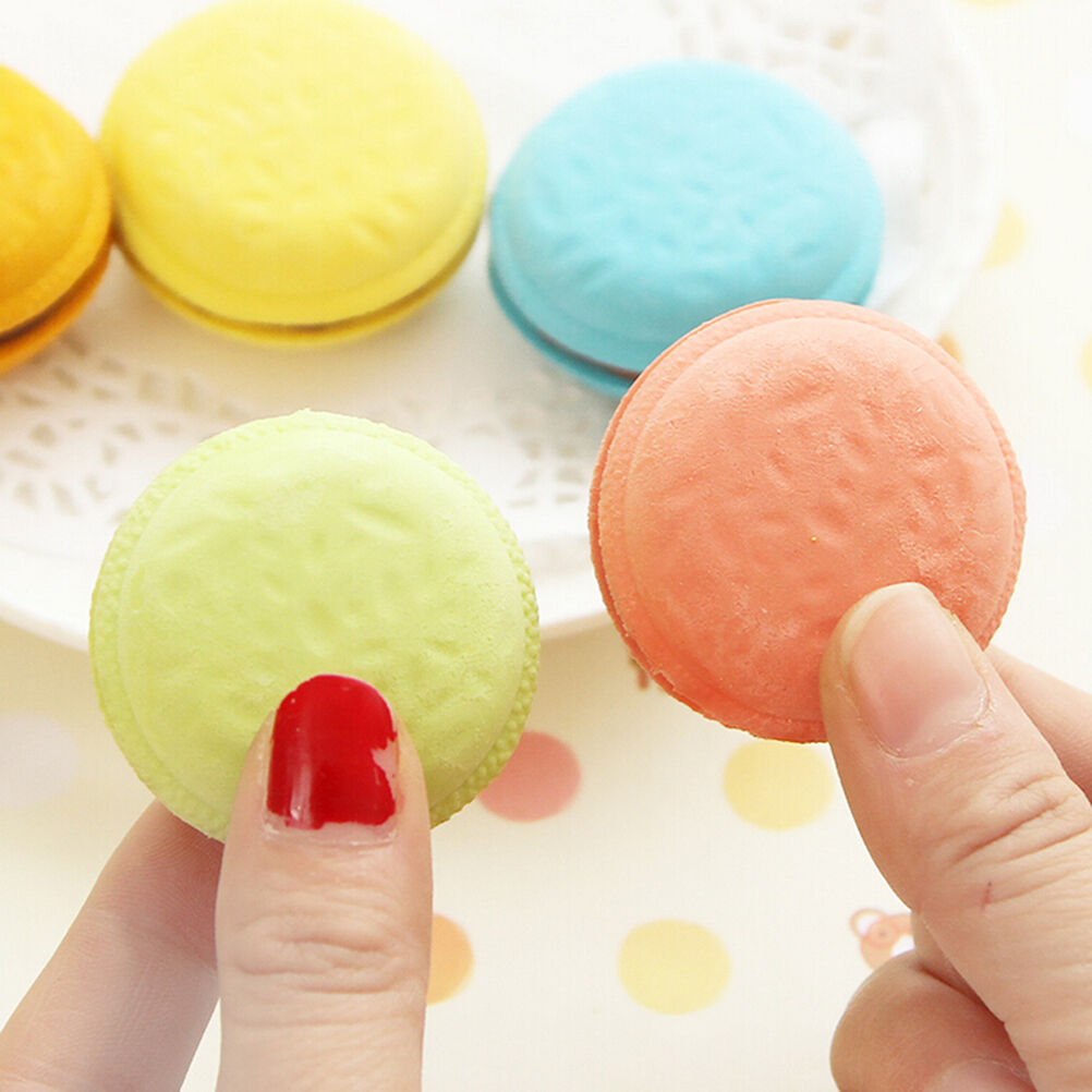5Pcs Fashion Cute Macarons Colors Rubber Pencil Eraser Sweet Stationery Set BDD