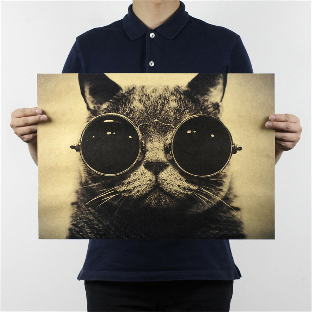 cat sunglasses kraft paper bar poster retro poster decor painting wall st.l8