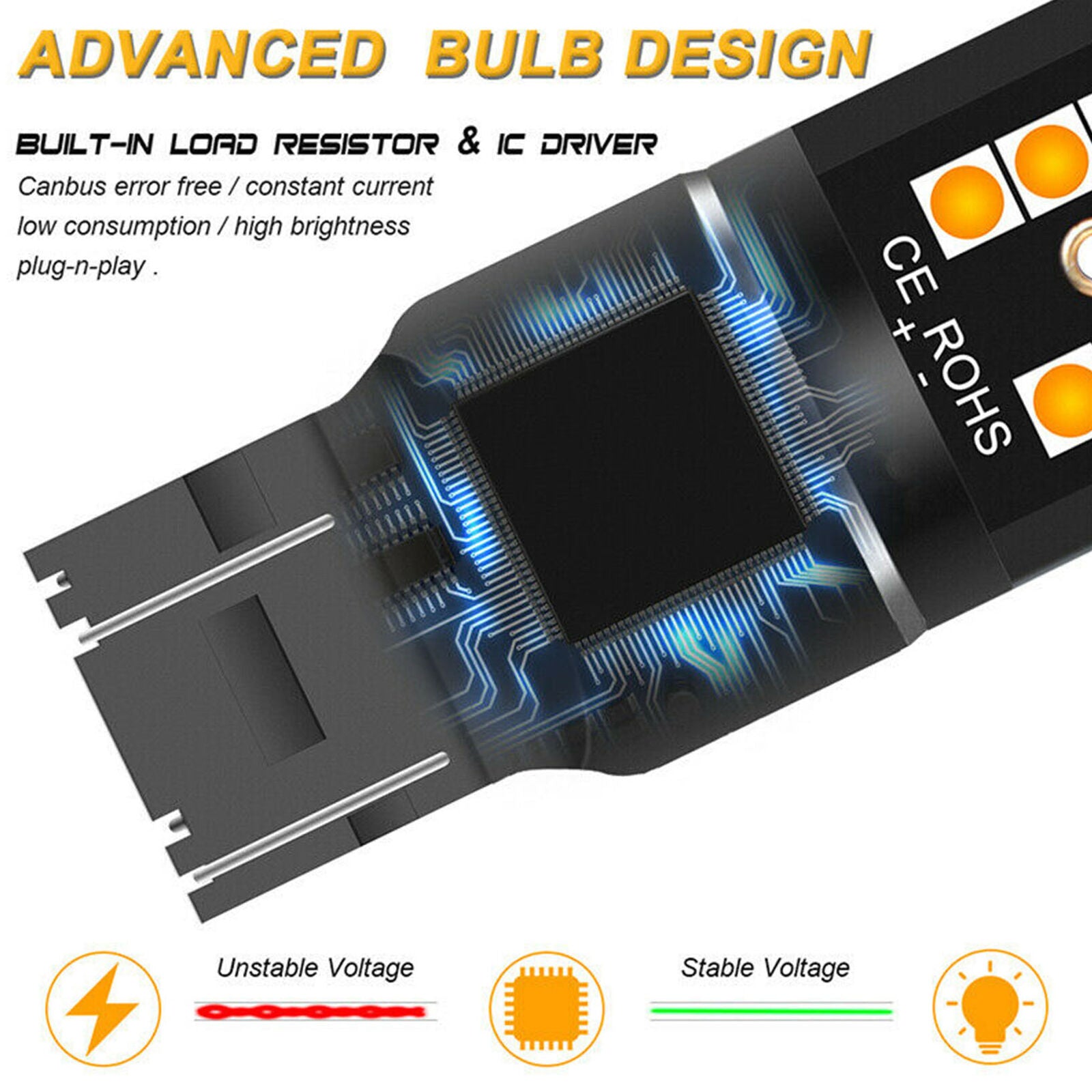 4pcs 7443 7440 7444 T20 LED Turn Signal Light Error Free Parking Reverse Amber