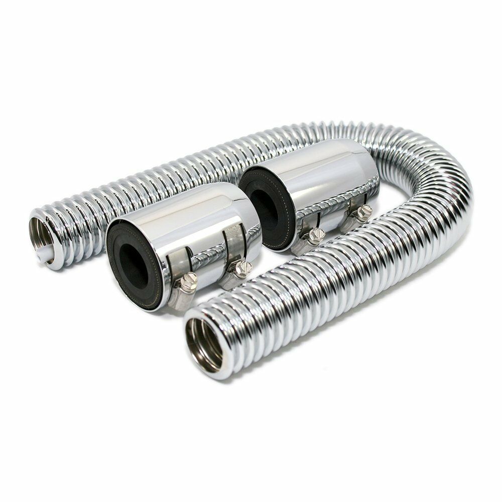 24" Stainless Steel Chrome Radiator Flex Coolant Water Hose Caps/Radiator cover