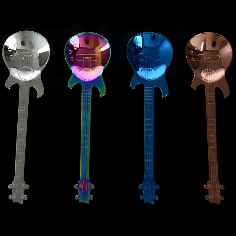 Set of 4 Guitar Shaped Stainless Steel Coffee Spoon Demitasse Spoons Dessert SU7