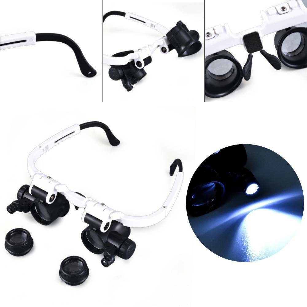 8x15x23x Double Eye Jewelry Watch Repair Tool Magnifier Loupe Glasses &LED Light