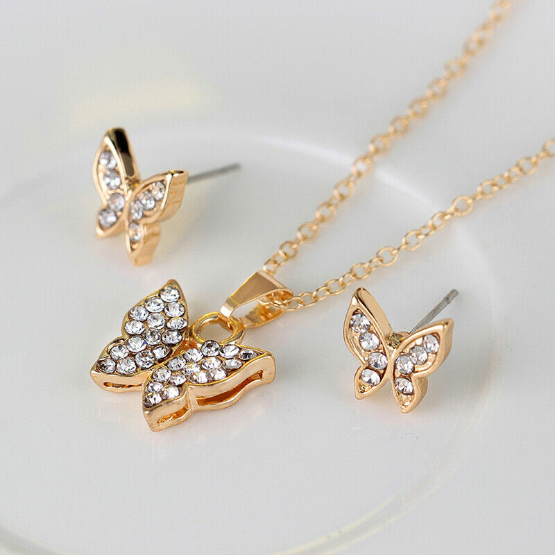 4 PCS Cute Butterfly Shaped Necklace Earrings Sets Jewelry Crystal Sets G.l8