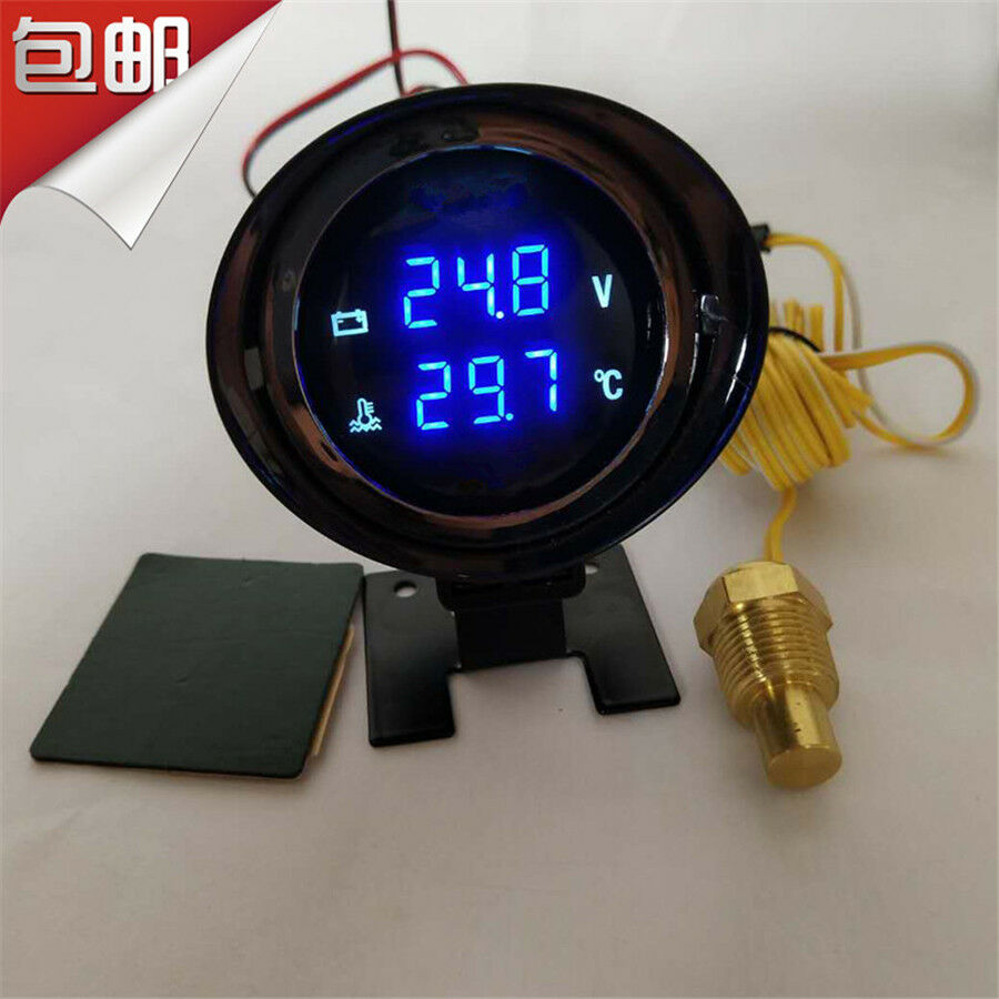 Precise LCD Car Truck Voltmeter&Water Temp Gauge Round Blue LED with Accessories
