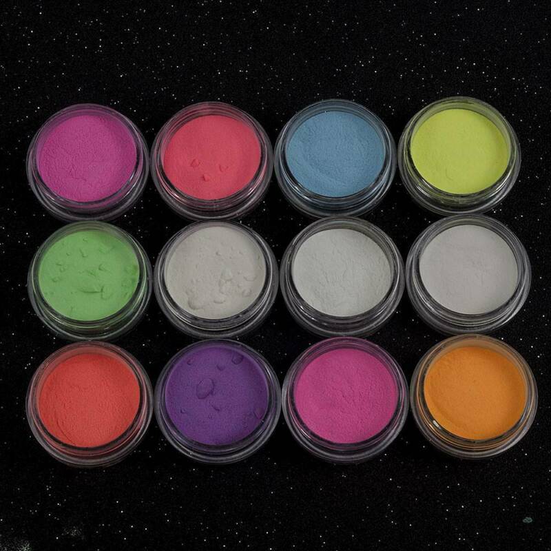 12 * /Box Acrylic Luminous Fluorescent Powder Glow In the Dark Nail Art Pigments