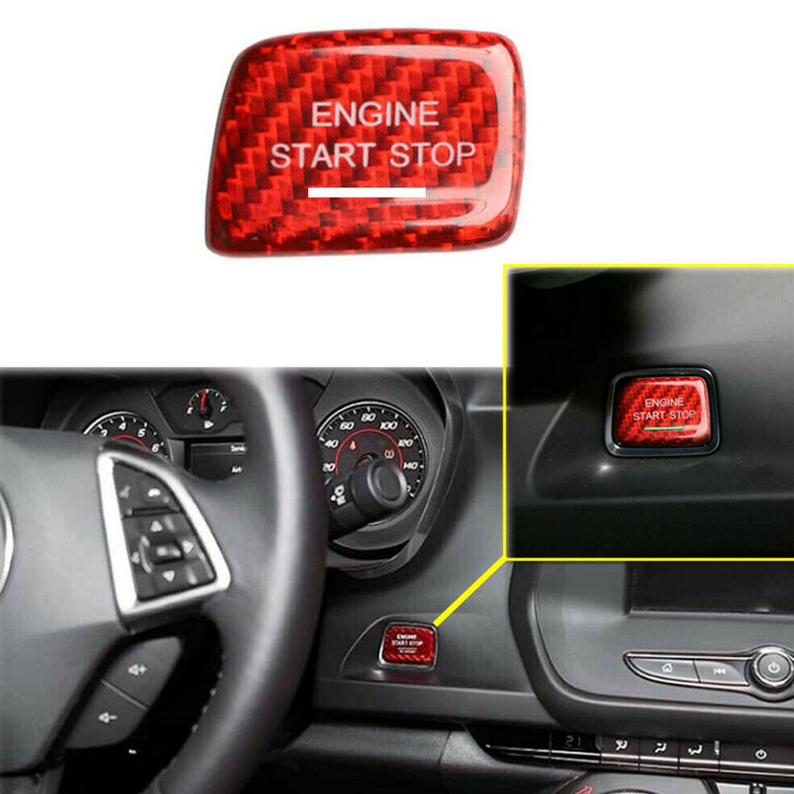 Carbon Fiber Engine Start Stop Button Cover Trim fit for Chevrolet Camaro 16-20