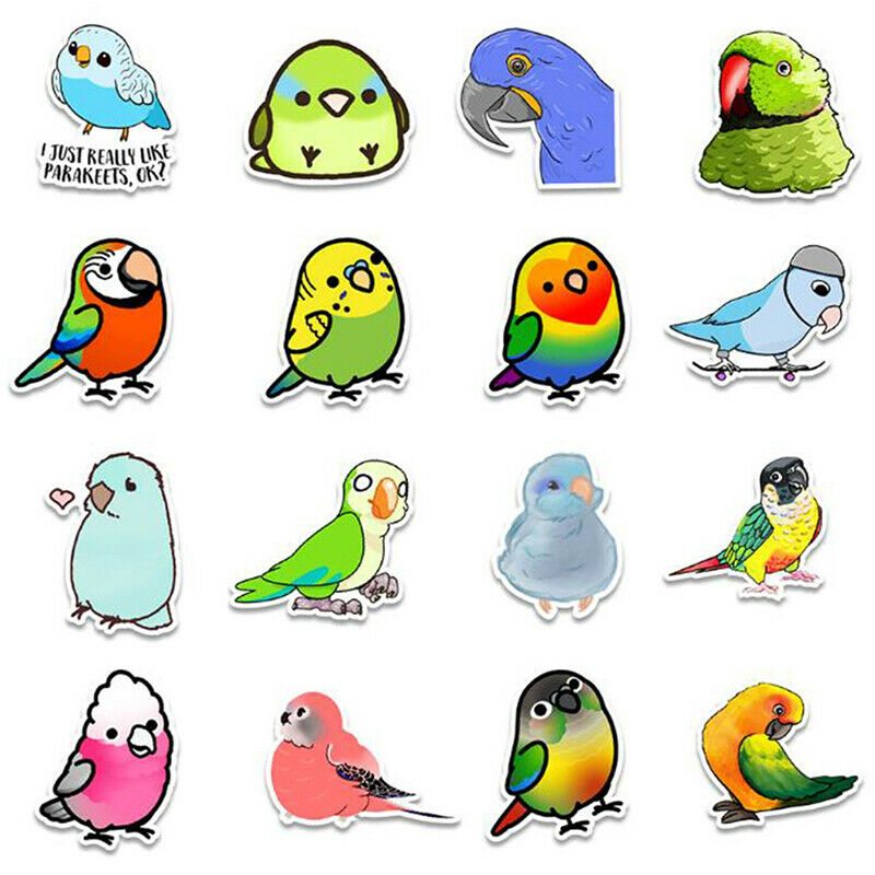 50Pcs Cute Animal Birds Stickers Laptop Phone Skateboard Car Suitcase Dec Kt