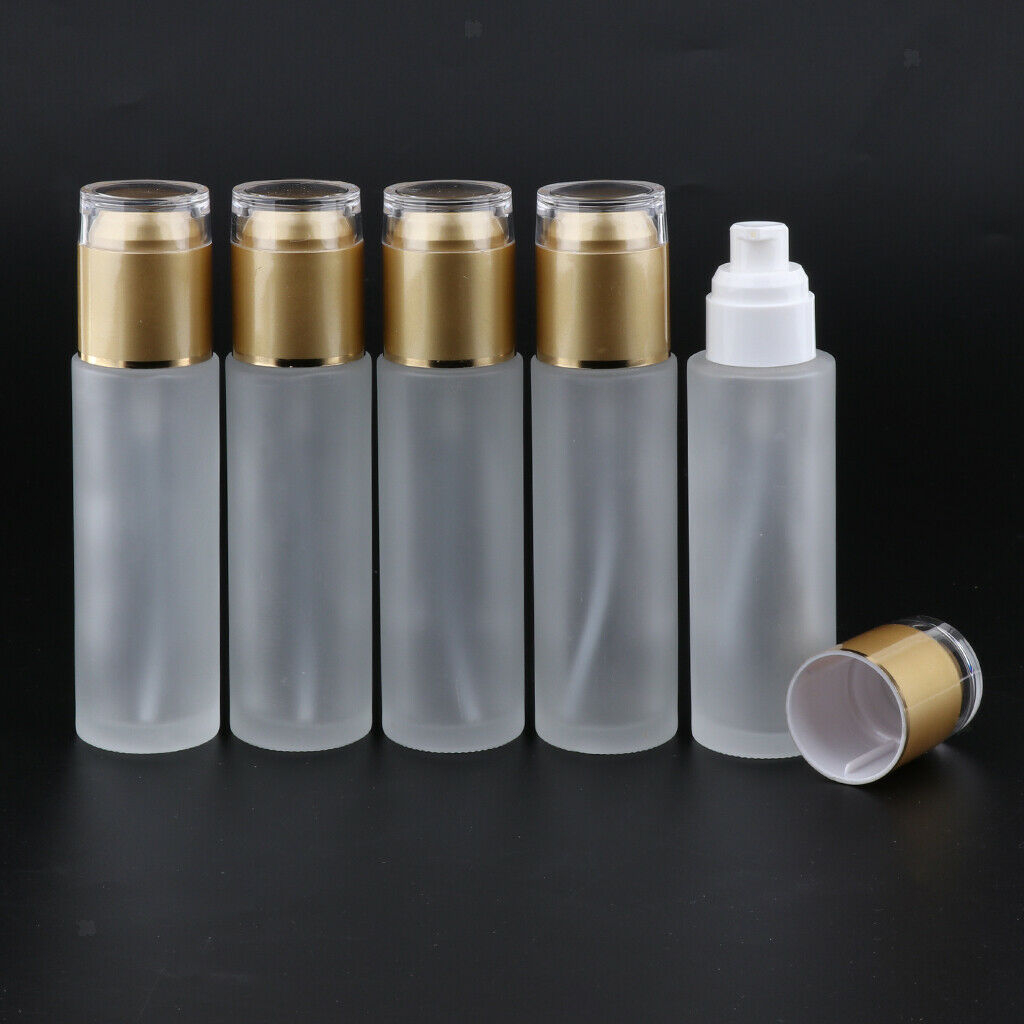 5Pcs Glass Pump Bottle Refillable Cosmetic Container Leak Proof 80ml  Golden