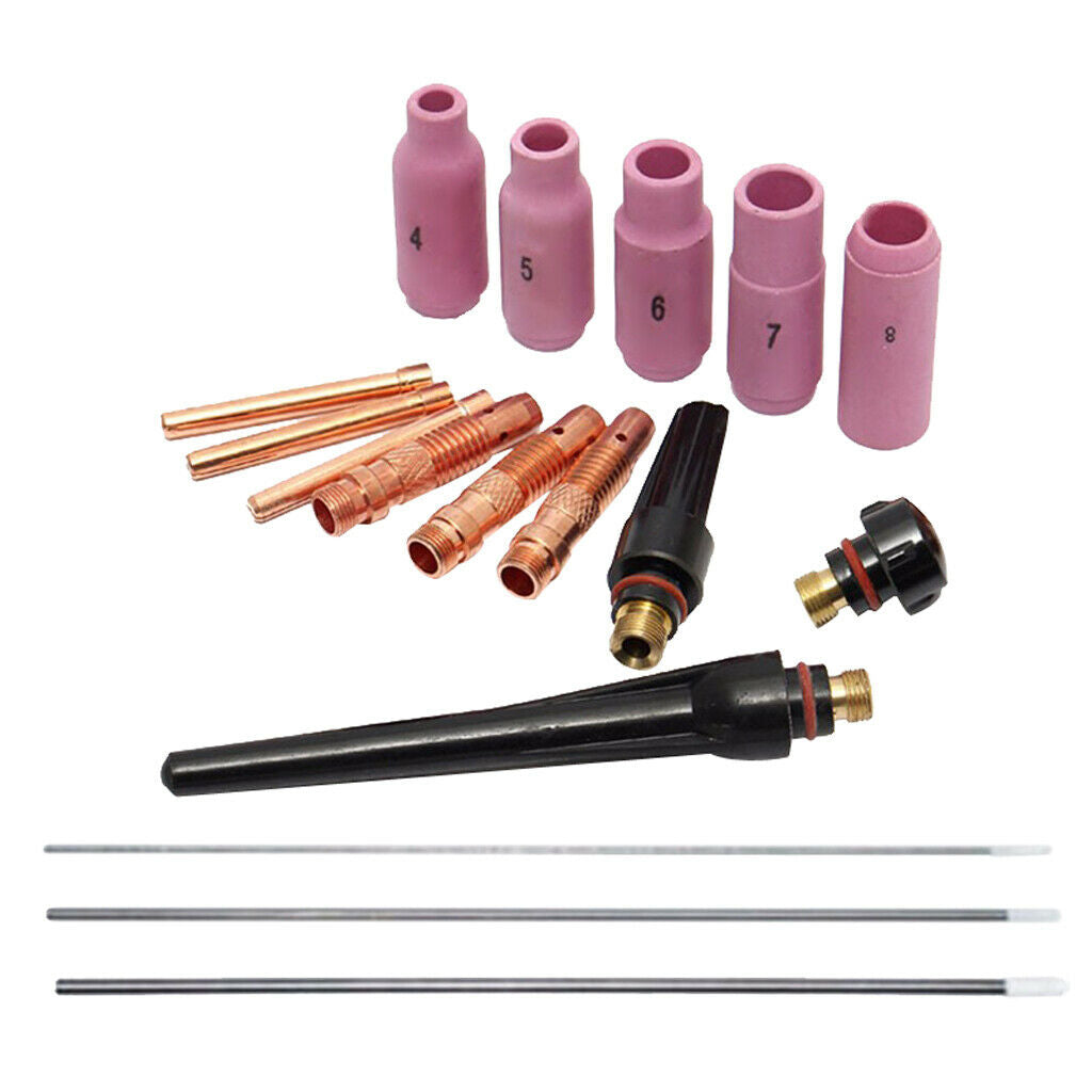 17/Set TIG Welding Torch 17/18/26 Kit Gas Lens-Tungsten 1/16-3/32-1/8