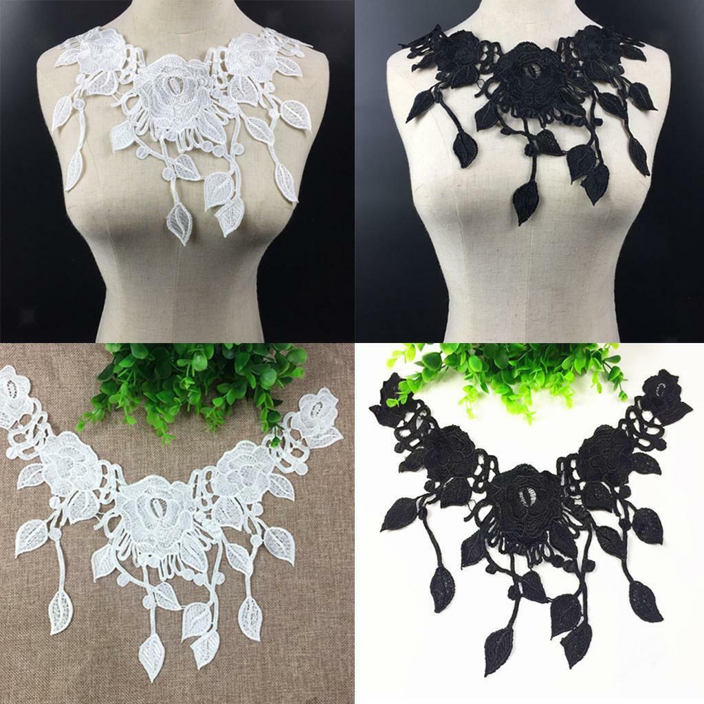 2Pcs Lace Embroidered Floral Venise Neckline Neck Collar Sewing Applique