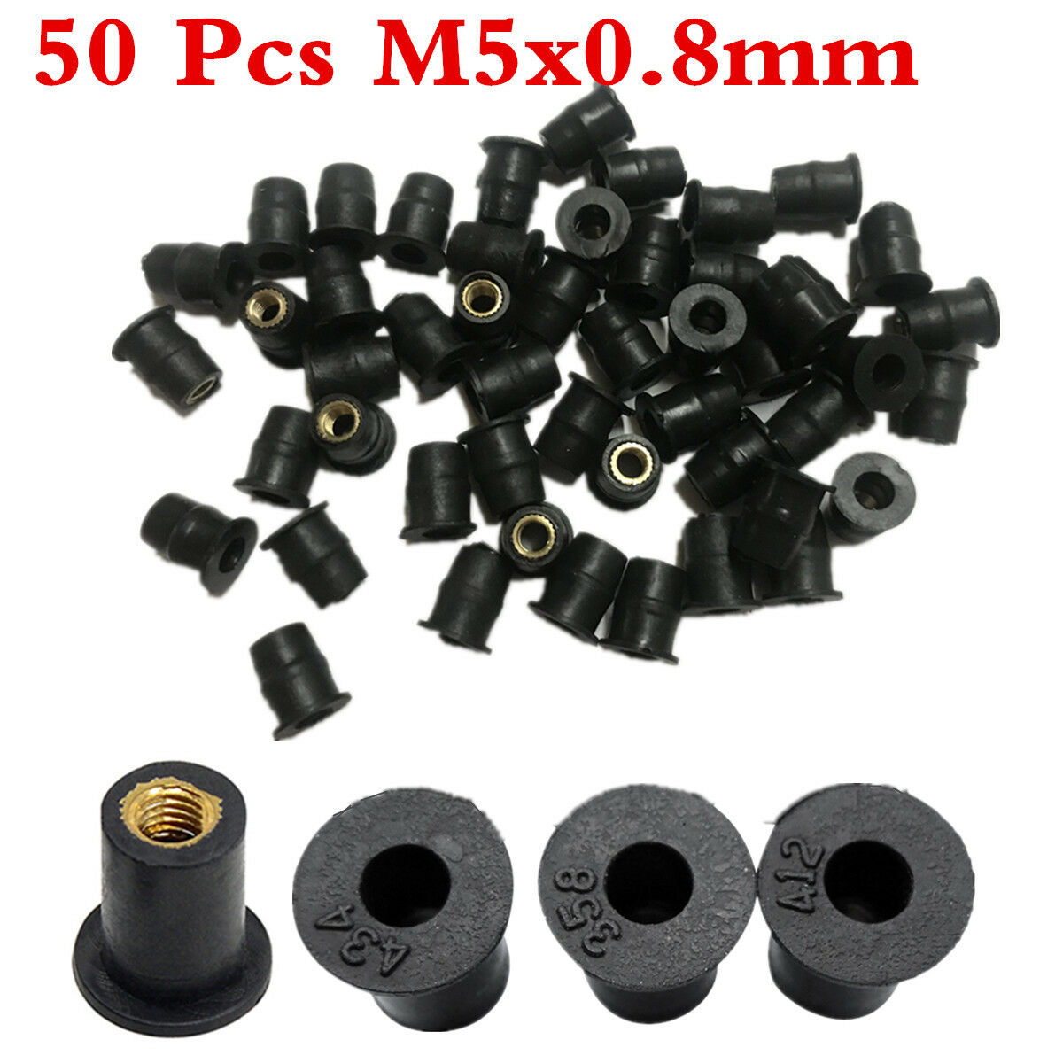 50 Pcs M5x0.8mm Fixed Nuts for Motorcycle Fairings, Body Parts, Fenders,Bumpers