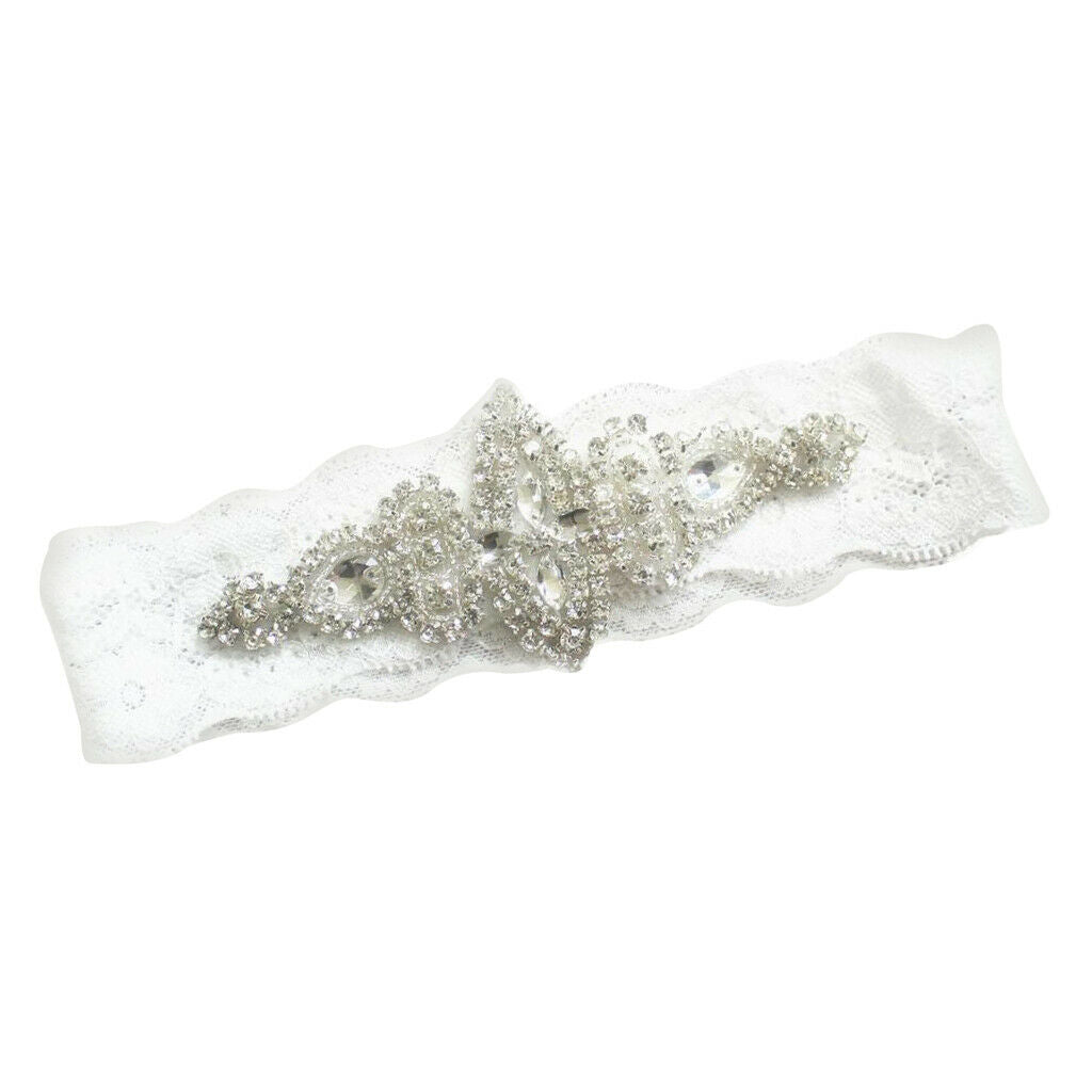 Diamante Women Bridal Wedding Garter Lace Floral Dress Party Sock 40x5.5cm