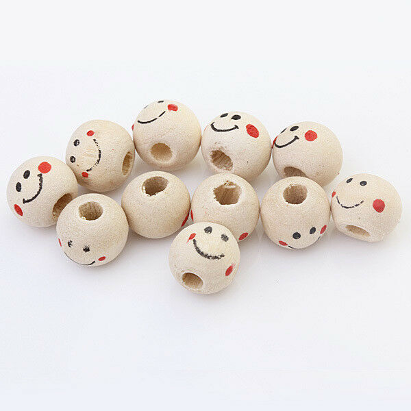 40pcs 10mm Wooden  Face Ball Spacer Beads DIY Craft Jewelry