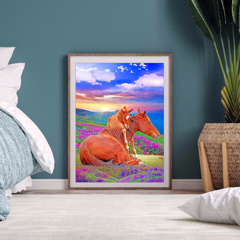 Blooming Flower Horse Digital Picture Landscape Animal Oil Painting Gift @