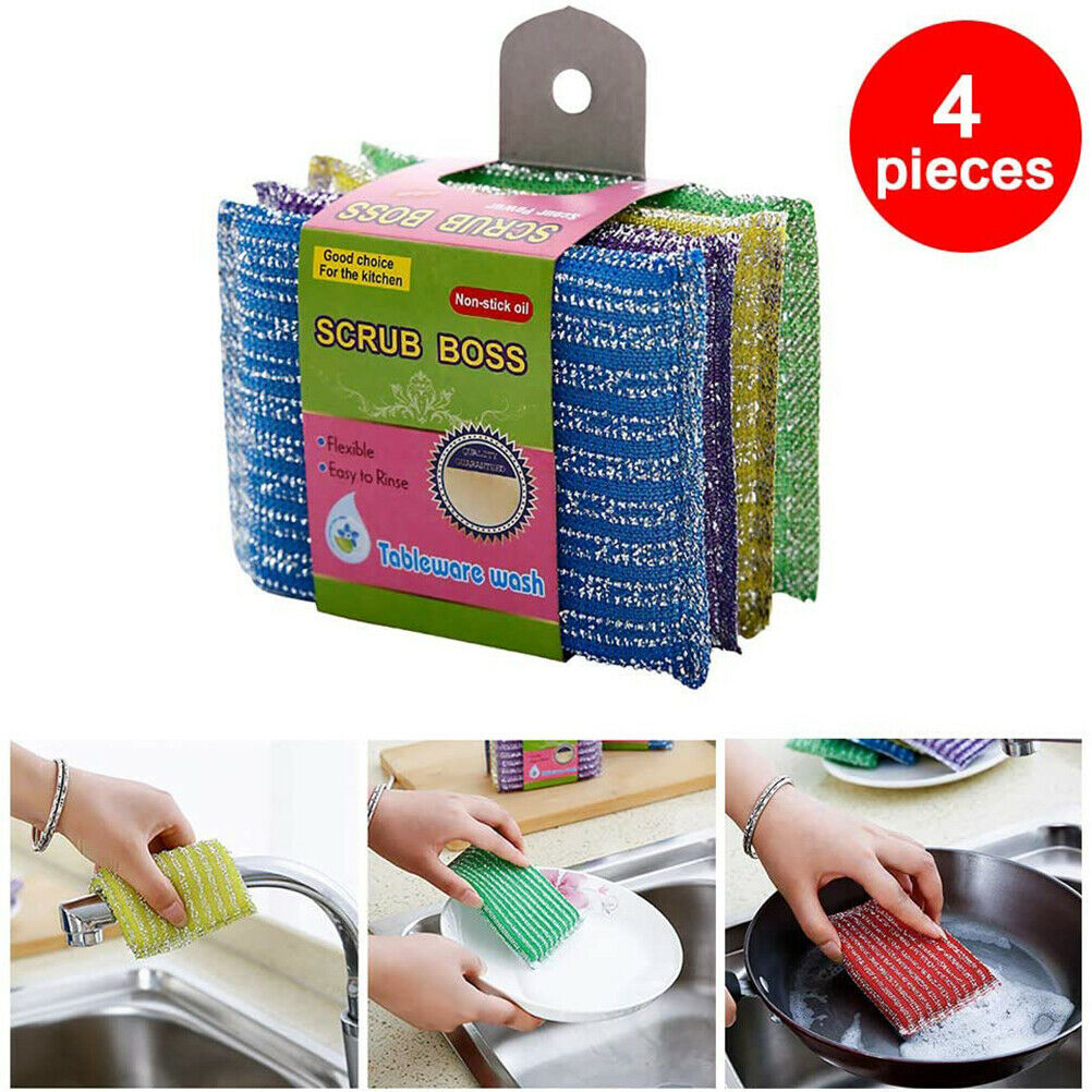 4Pcs/set Metal Abrasive Sponges Kitchen Cleaning Sponge Brush for Pots and Pans