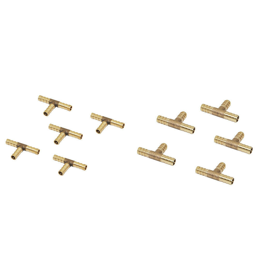 10pcs Brass Barb T Type Joiner Fuel Hose Joiner Tee Connector Air Water Gas