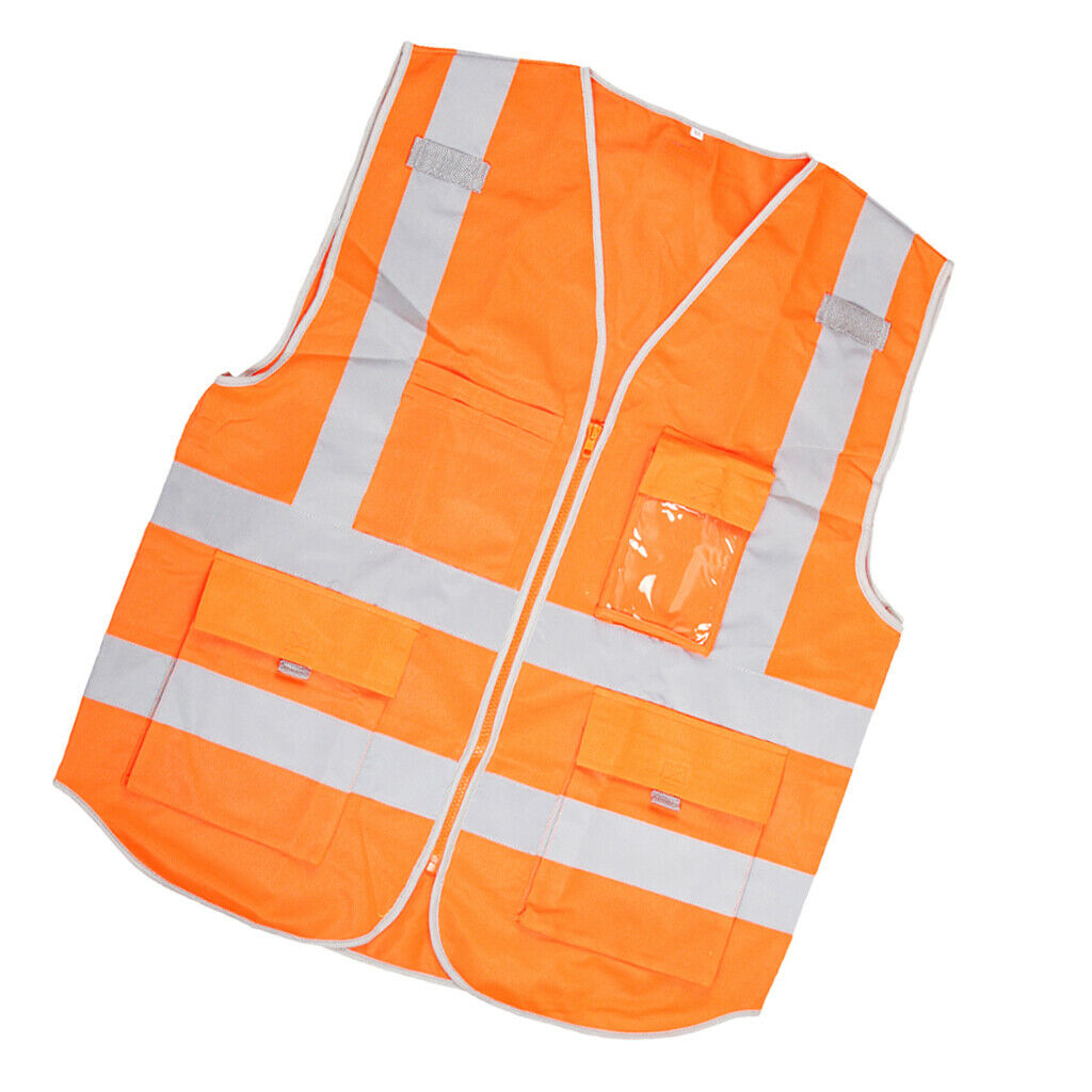 Hi-Vis Safety Vest With Zipper Reflective Tape Jacket Waistcoat Orange