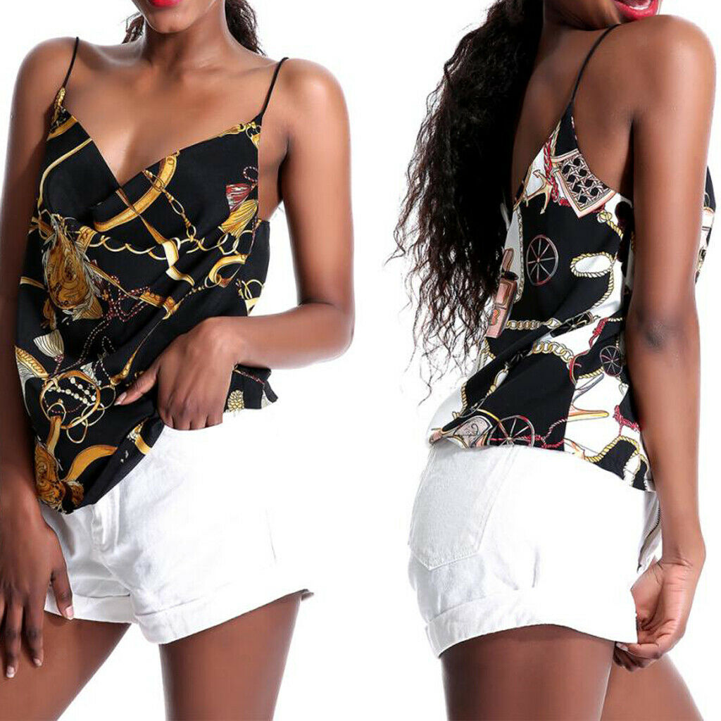 Women's Floral Print Strappy Loose Tank Tops Camisole Sleeveless Shirt L