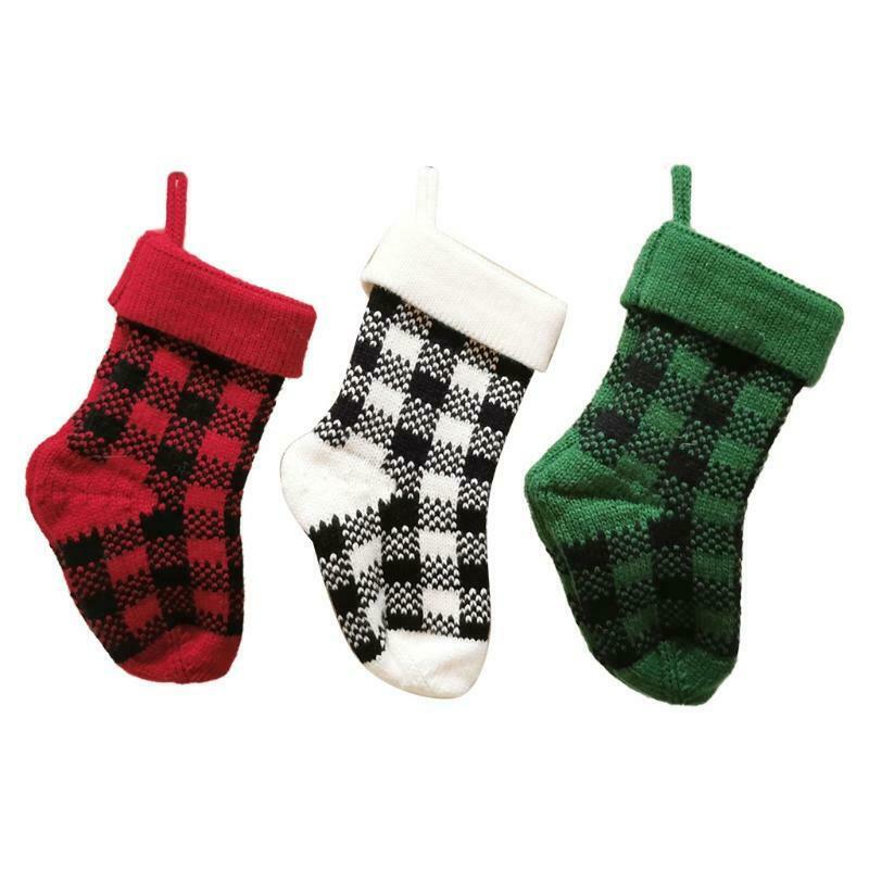 3pcs Christmas Stocking Mini Xmas Stockings Plaid Gift Bag for Tree Fireplace