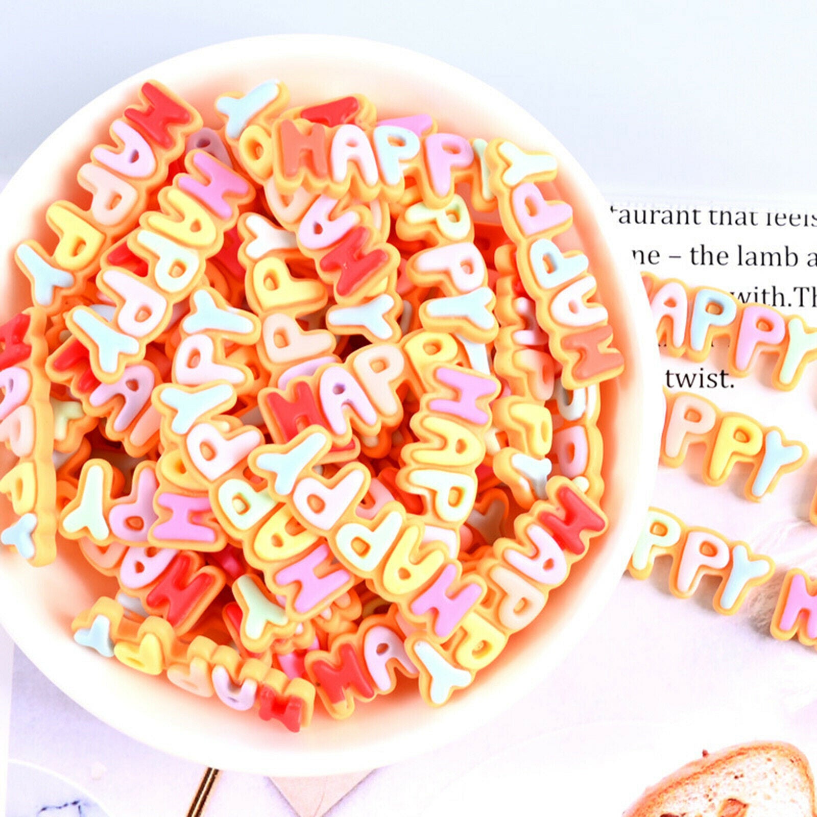 50x Happy Letter Flatback Charms Beads Embellishment Jewelry Making Decor