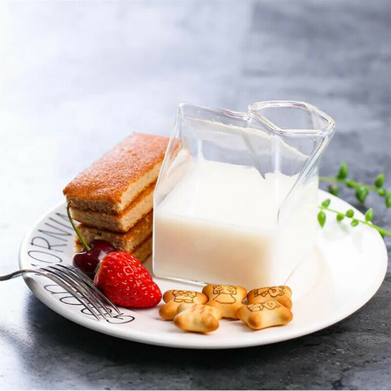 1Pc 300ML Half Pint Milk Carton Style Creative Mini Creamer Jug Glass Milk M TL