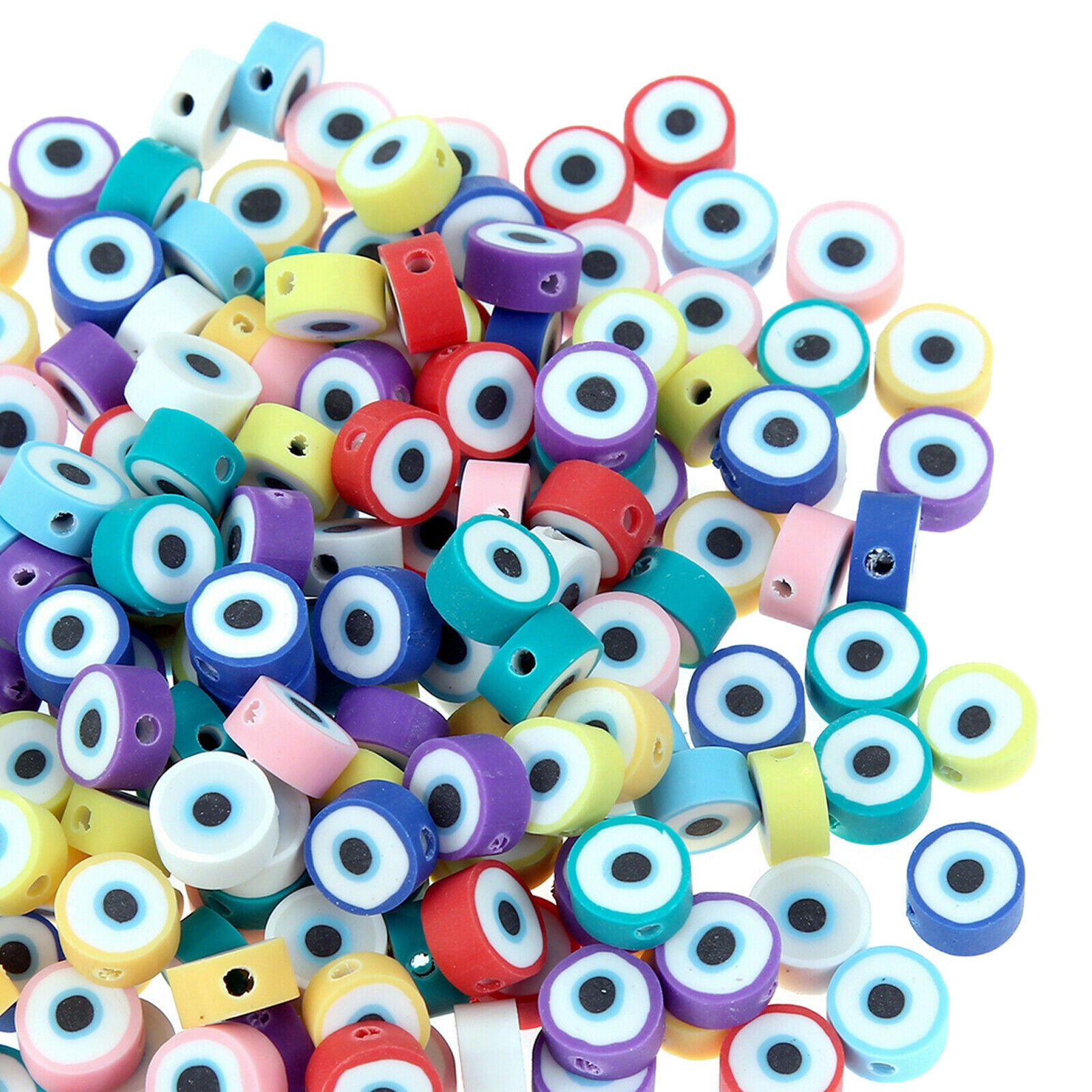 100Pcs Round Evil Eye Beads Charms 7-11mm for Bracelet DIY Earring Decor