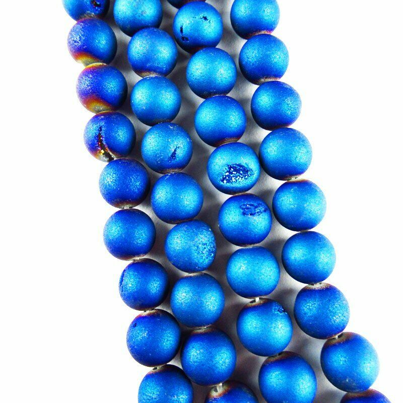 10mm Blue Titanium Crystal Agate Quartz Geode Ball Loose Bead 15.5 " A-618TZ