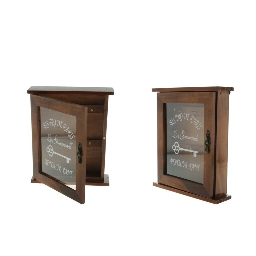 2x Wooden Key Storage Box with Wooden Key , Wall Mounted, 6 Types, Brown