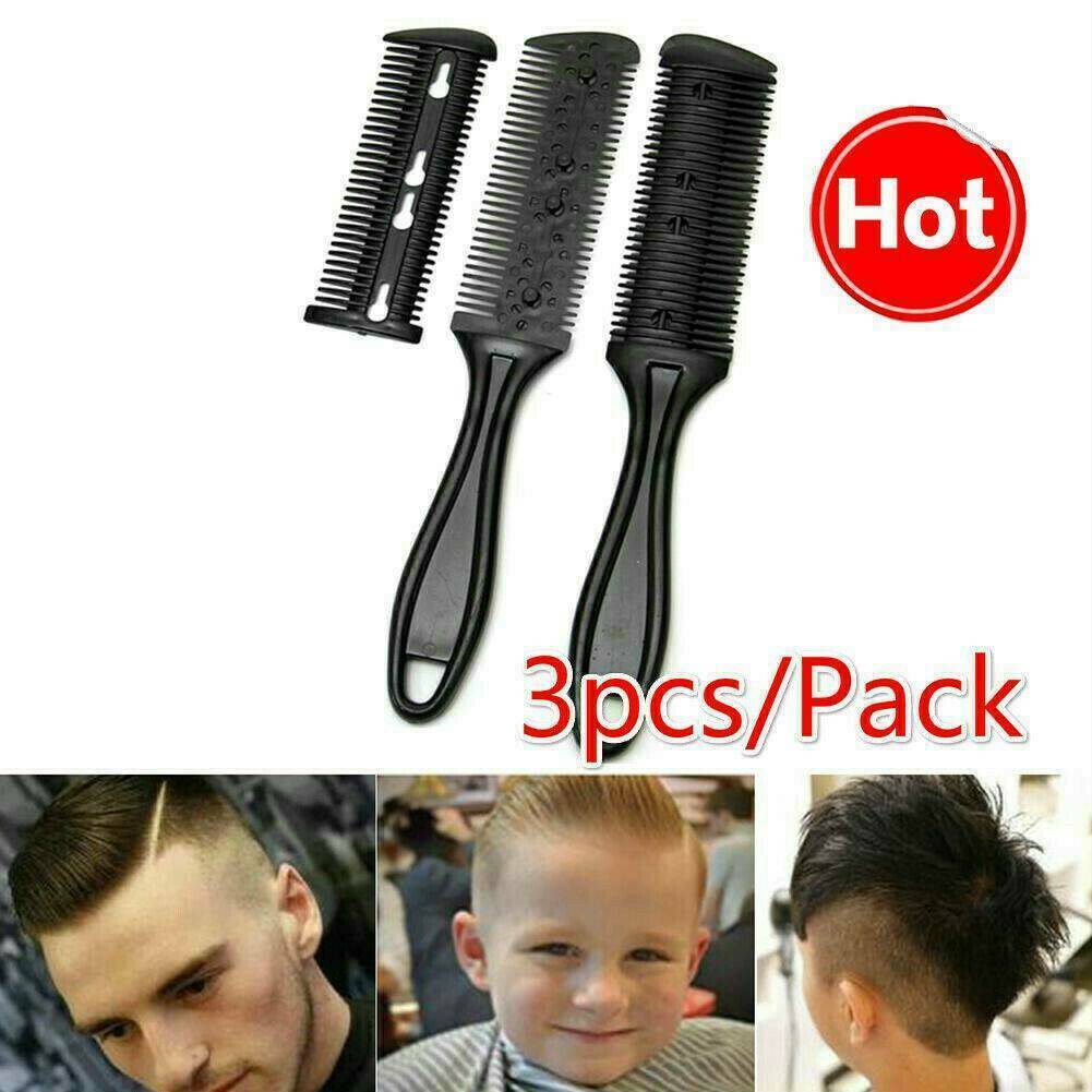 3Pcs DIY Hair Razor Cutting Thinning Home Trimmer Inside Blades Hair Comb UK
