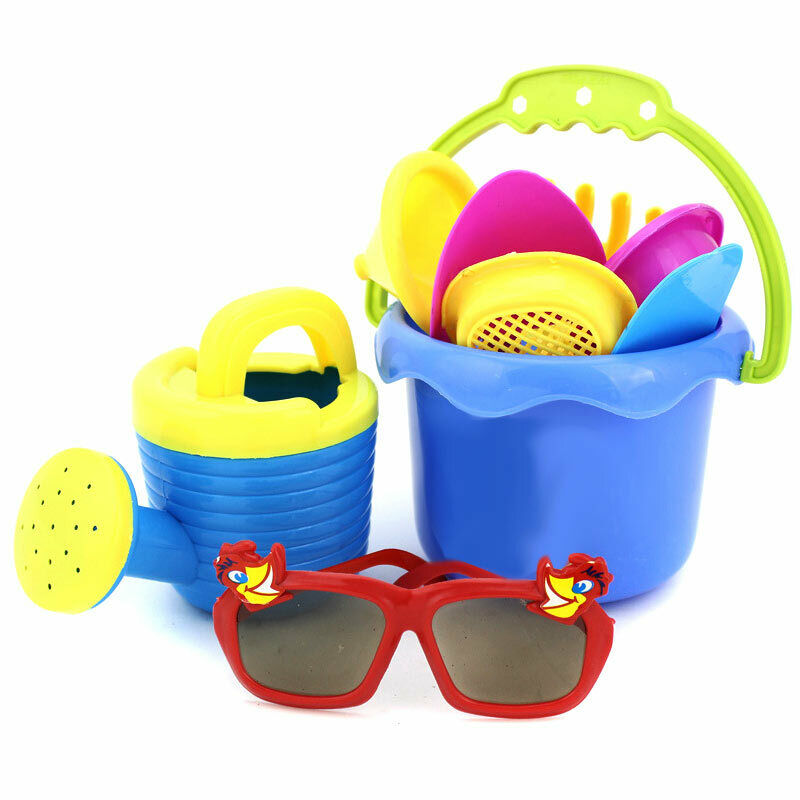9pcs Kids Sand Beach Toys Castle Bucket Spade Shovel Rake Water Tools*Sunglasses