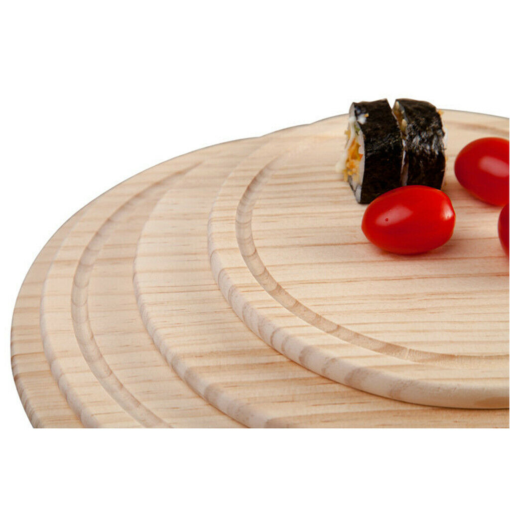 Round Wooden Board Kitchen Pizza Bread Plate Serving Tray with Handle 12inch