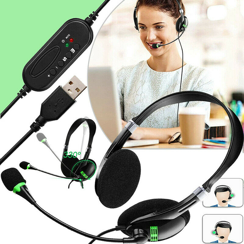USB Wired Computer Headset Headphone with Microphone for Windows PC Laptop