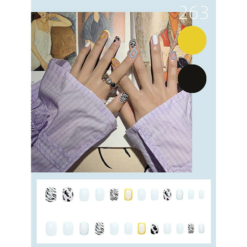 Gel Cover False Nails Press On Fingernails Short with Adhesive Tabs Perfe.l8