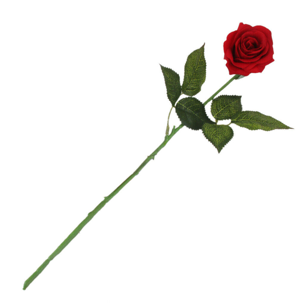 Artificial Lifelike Single Stem Rose Flower Wedding Party Craft Decor -Red