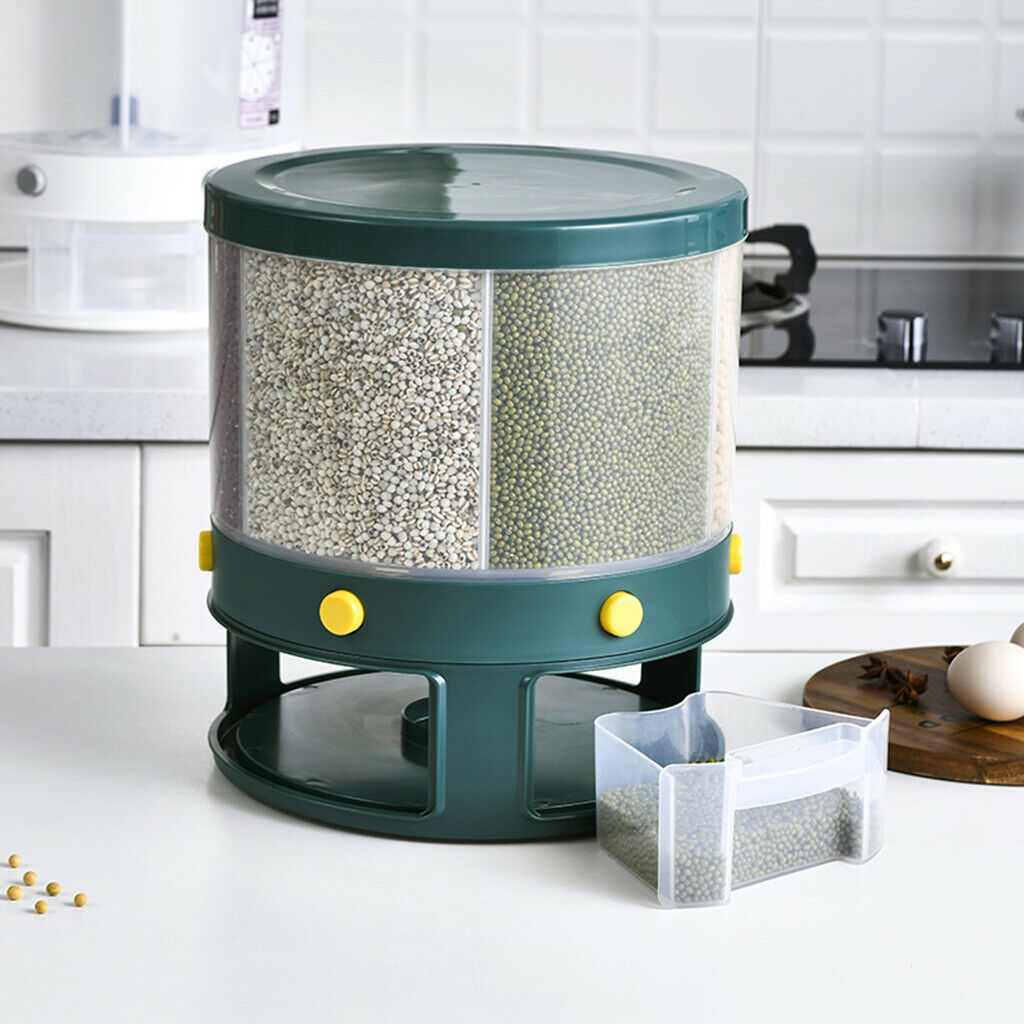 Rice Dispenser Cereal Storage Container Box Case 6-Grid Rotating with Lid