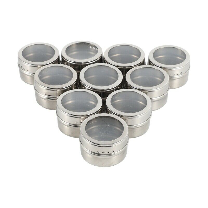 Magnetic Spice Tins Stainless Steel Spice Jar Set With Stickers Pepper ShakersY9