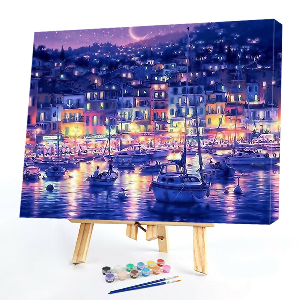 Painting By Numbers Kit DIY Night Sky Ship Canvas Oil Art Picture Craft Decor