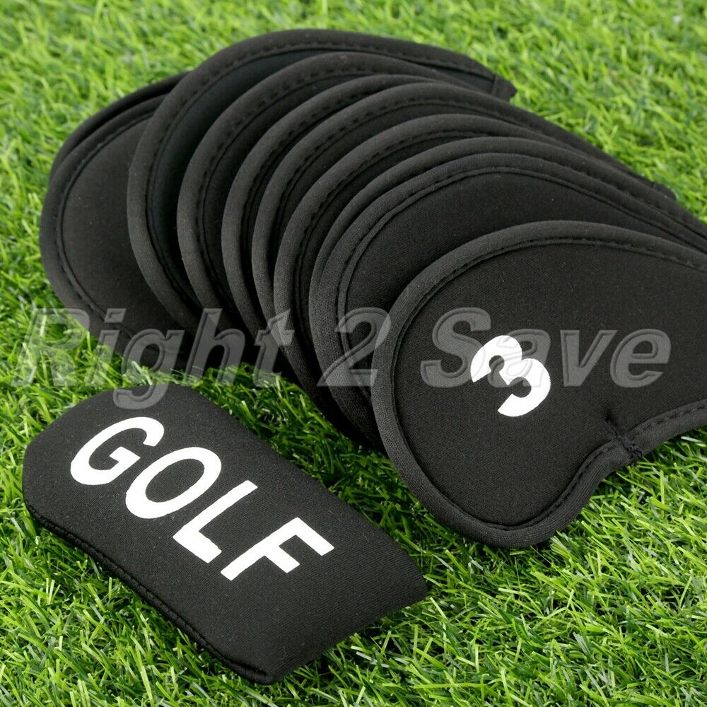 11pcs Black Golf Head Covers Golf Iron Protector Case Headcover With Numbers Kit