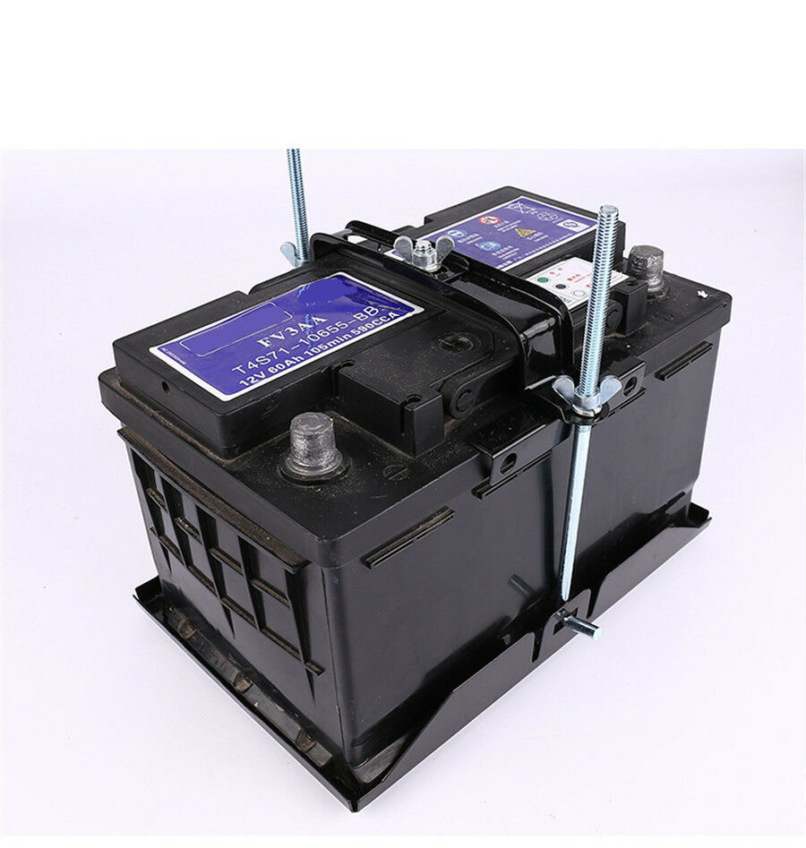 Universal Black Battery Tray Car Storage Battery Holder + Hold Down Clamp Safe