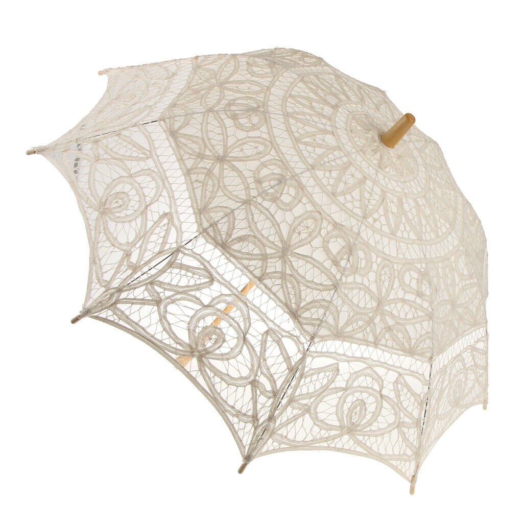 Lace Floral Umbrella Parasol Wedding Bridal Flower Girl Photo Prop Beige