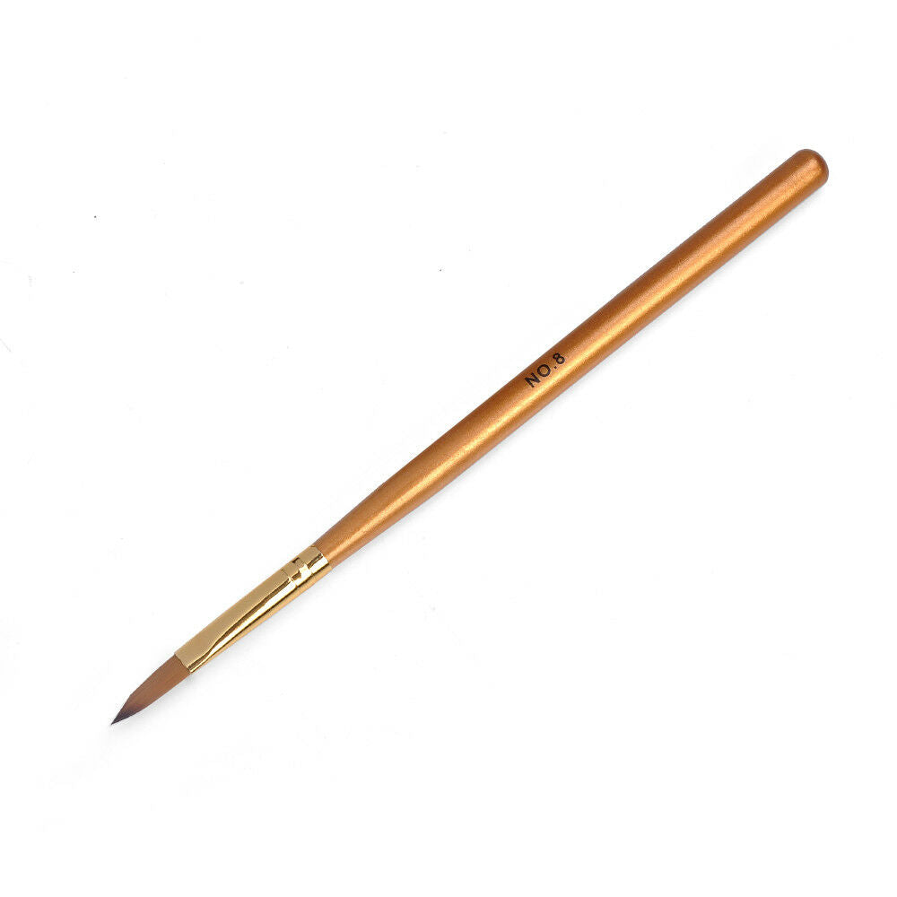 1X Professional Size 8 Acrylic Nail Sable Brush Pen Nail Art Builder Tips Golden