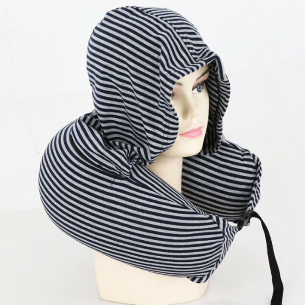 Portable Striped U Shape Memory Foam Pillow with   Hood Pillow Neck Pillow