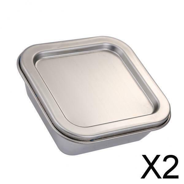 2X Stainless Steel Kitchen Food Crisper Containers Fresh Storage Box Square
