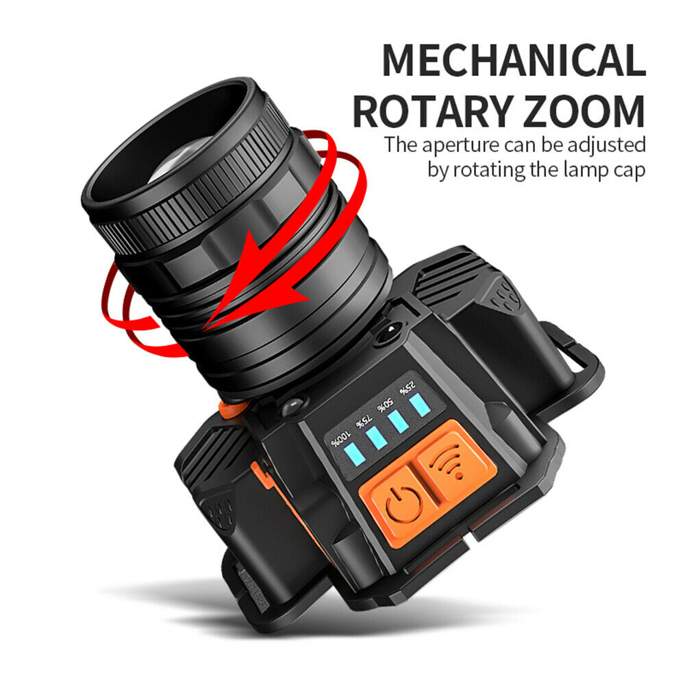 Outdoor Headlamp LED USB Rechargeable Headlight Flashlight Zoomable Head torch