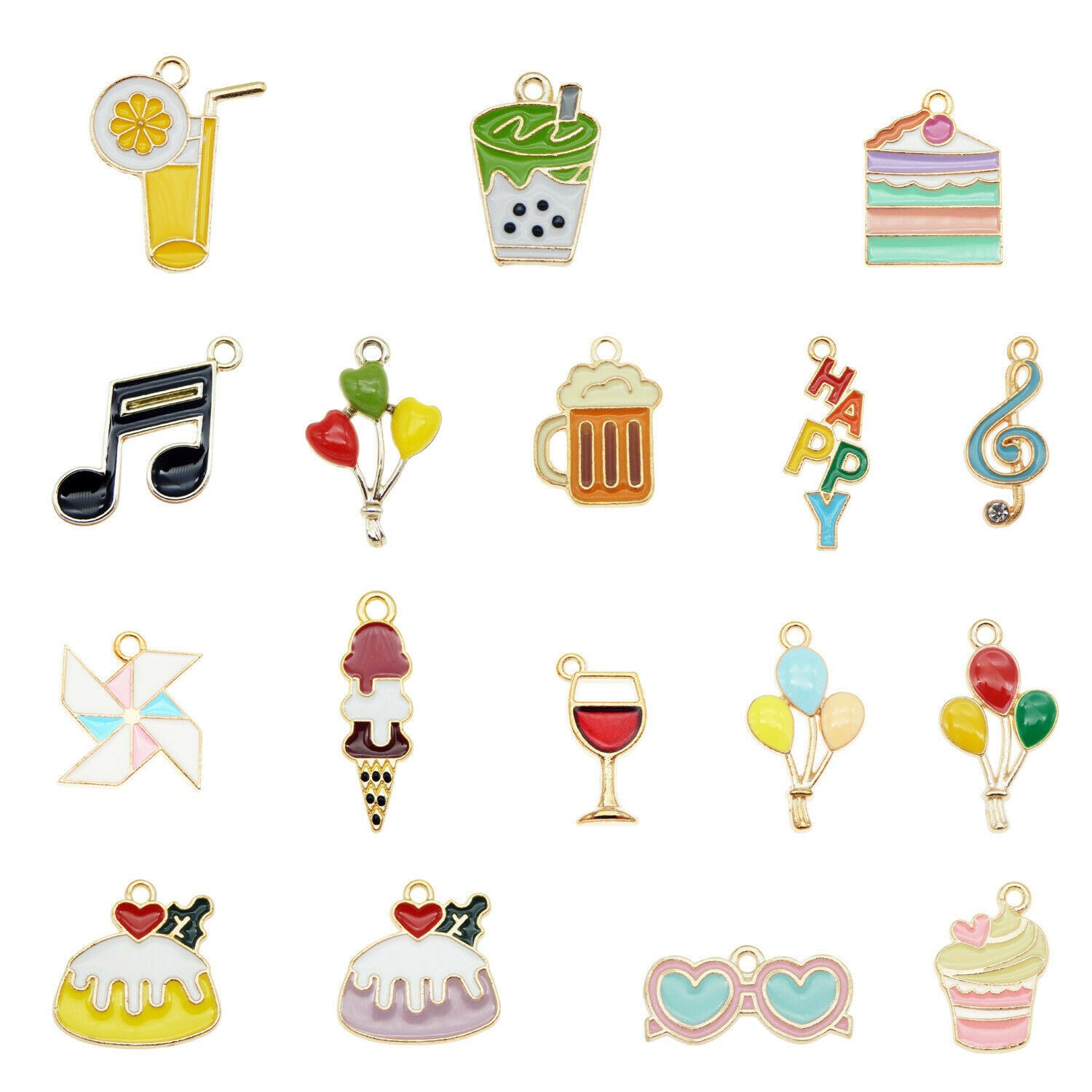 17PCS Assorted Enamel Plated Mixed Party Cake Drink Charms Pendant DIY Findings