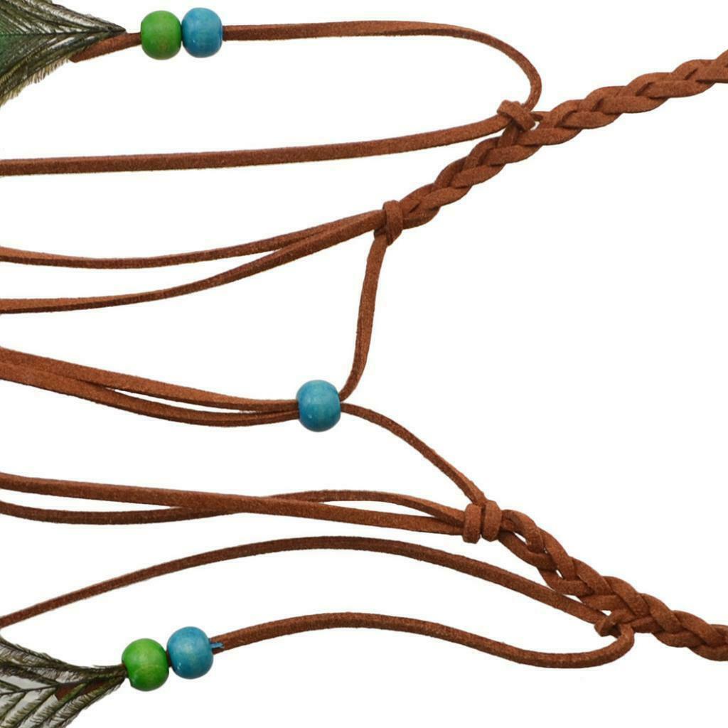 Handmade Ethnic Faux Peacock Feather Shape Headband Boho Long Tassel Hair