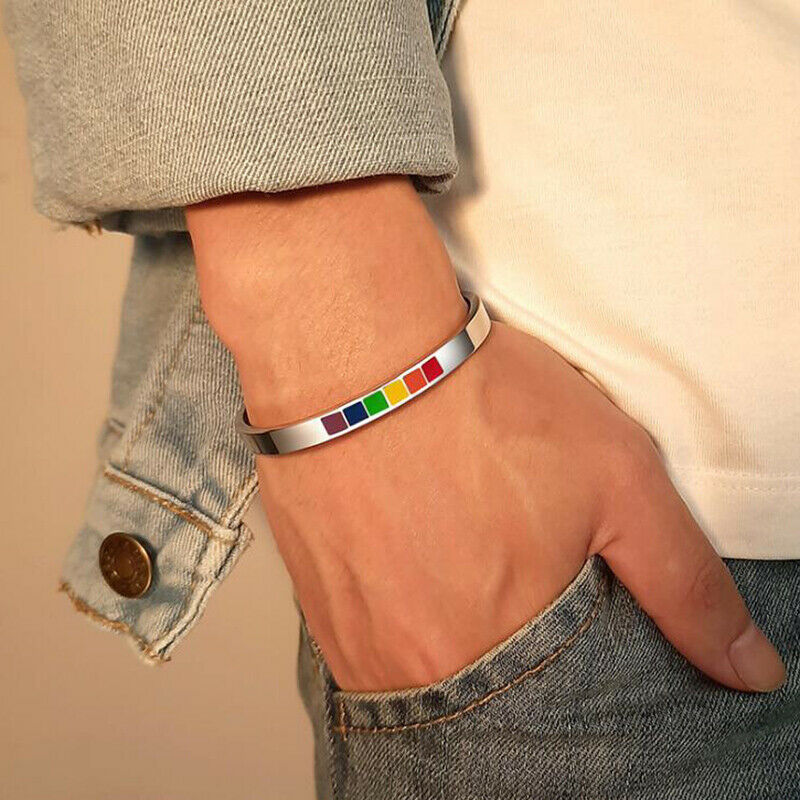 Stylish C Shape Open Bangle Stainless Steel Rainbow Bangle Bracelets Jewe.l8