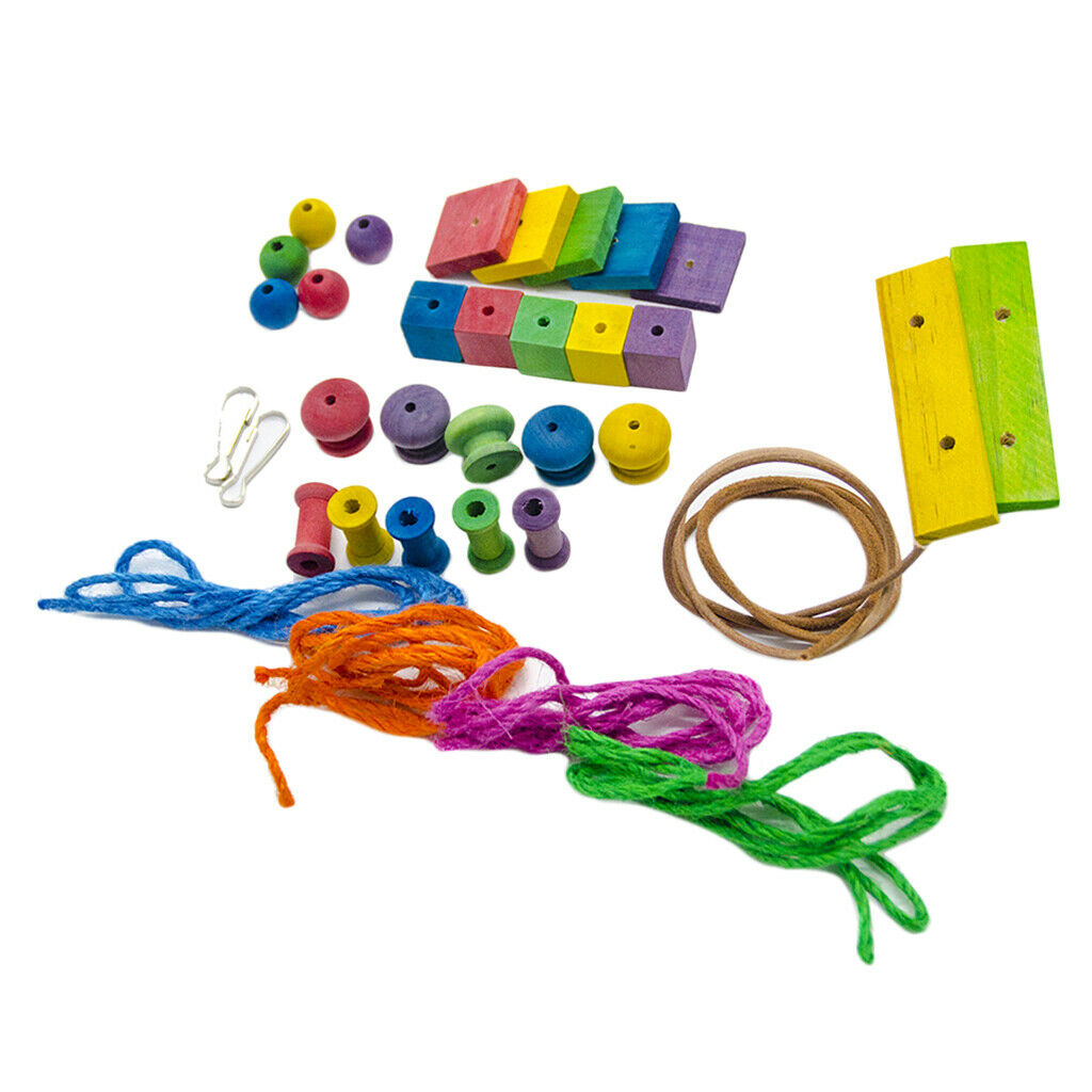 Birds Wooden Blocks Toys Cage Swing Hanging Toys For Small Medium Birds